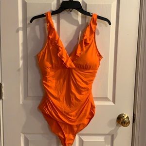 Ralph Lauren orange ruffled one piece swimsuit